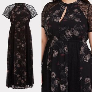 NWT TORRID Black lace floral chiffon maxi dress 1x